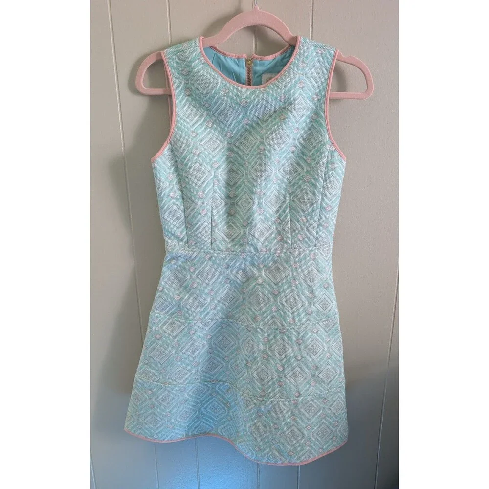 Sail To Sable Dress Sleeveless Green Jacquard Size 2 Preppy Old Money Wedding